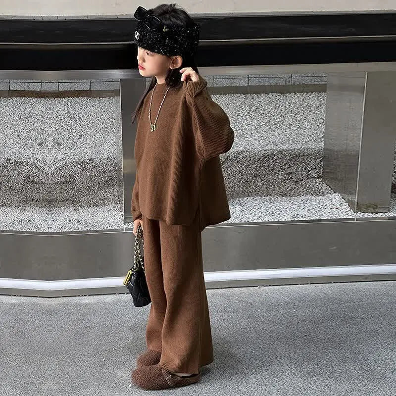 Brown Knitted Casual Set