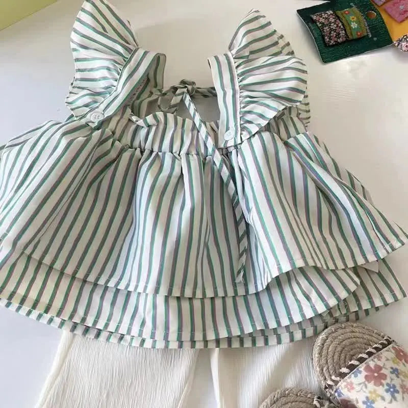 Baby Striped Tank Top with Bell-bottomed Pants