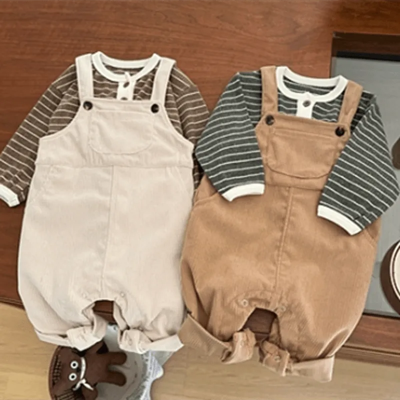 Corduroy Overalls with Button Shirt