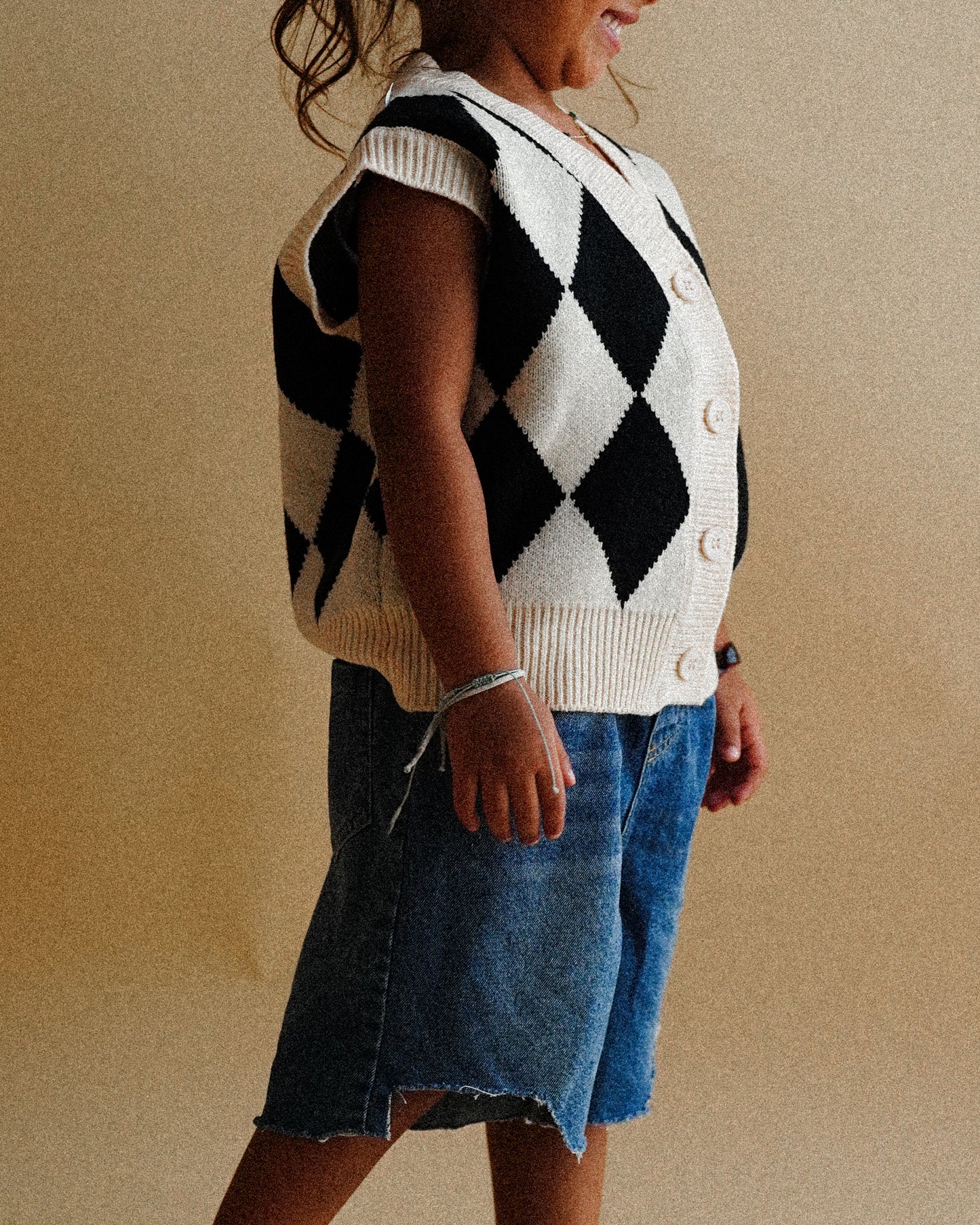 Diamond Checkered Cardigan Vest