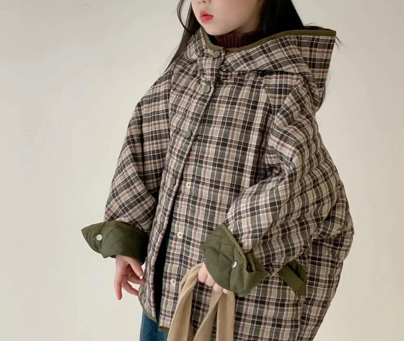 Plaid Quilted Hooded Jacket