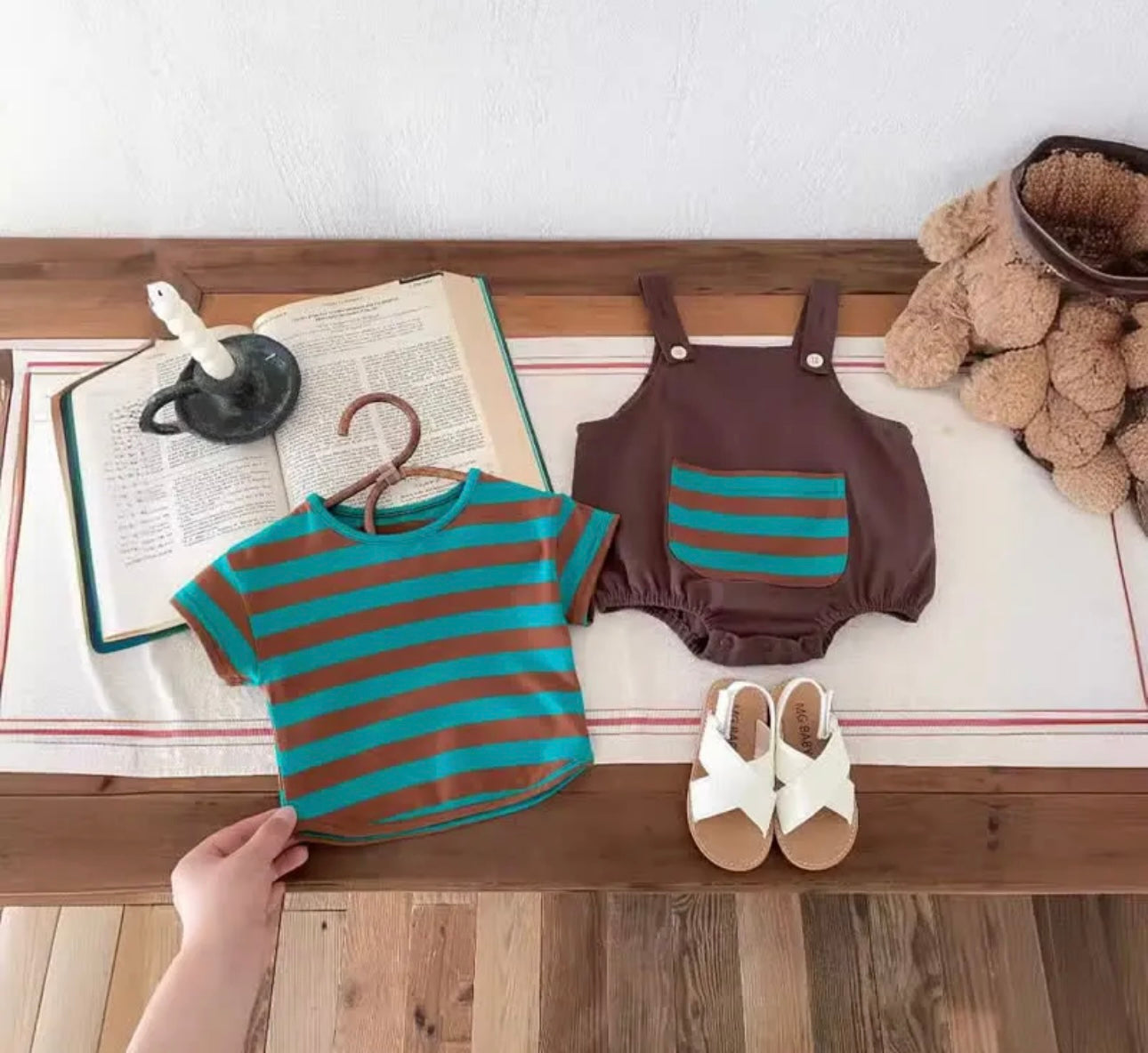 Baby striped pocket overall
&Tshirt