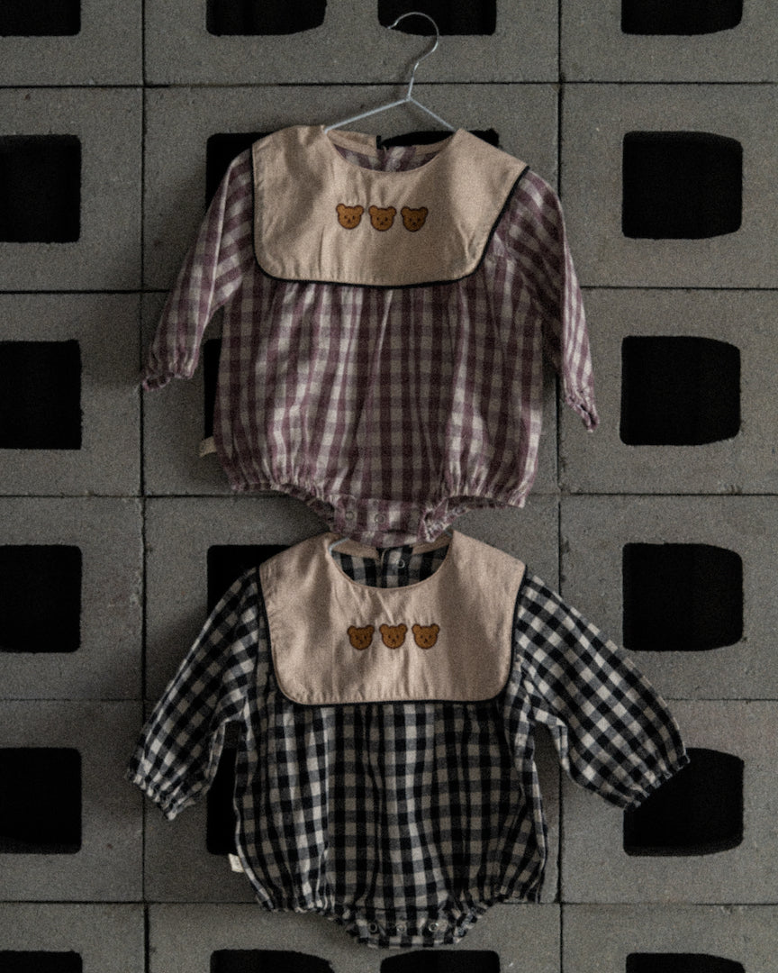 Bear Embroidery Plaid Bodysuit