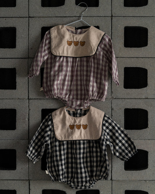 Bear Embroidery Plaid Bodysuit