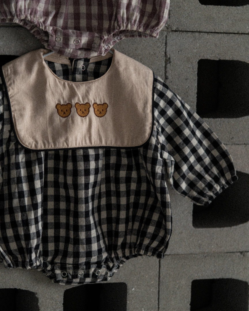 Bear Embroidery Plaid Bodysuit