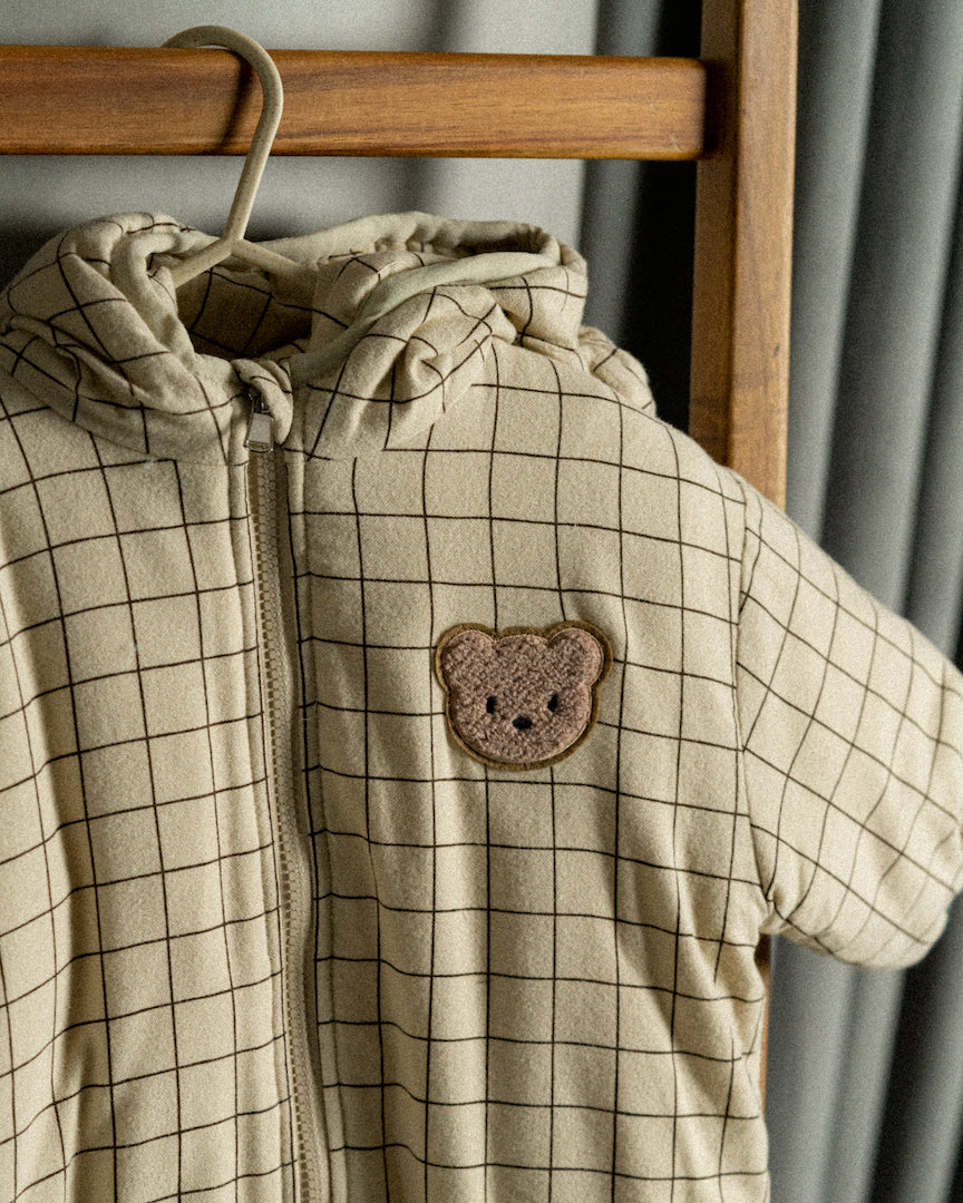 Baby Plaid Bear Warm Hooded Romper