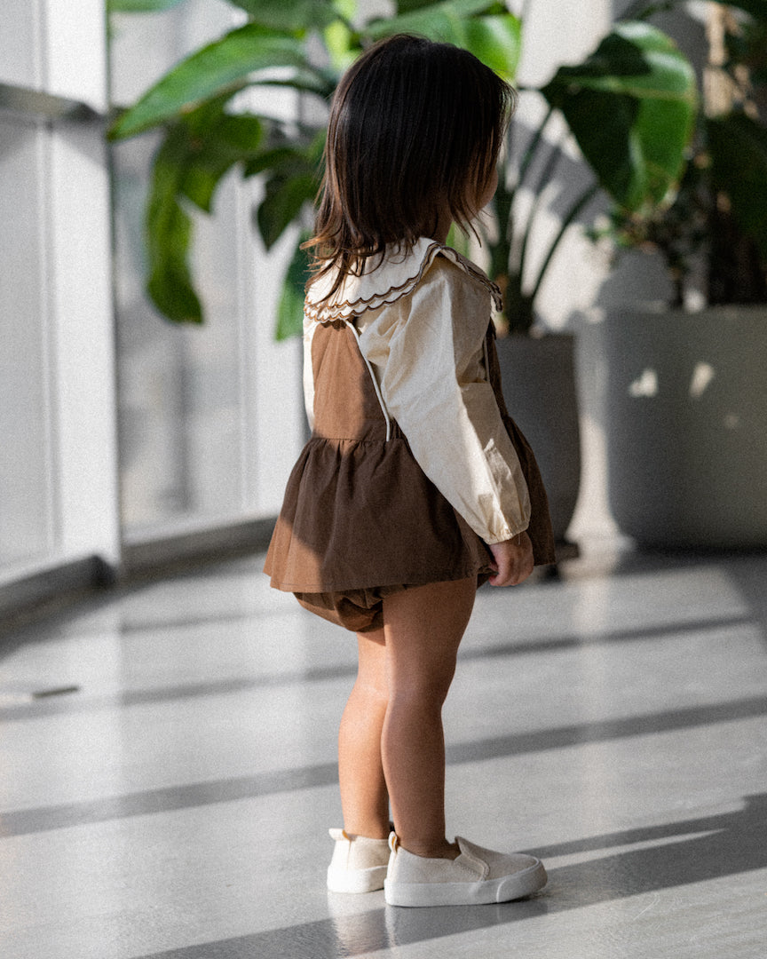 Lapel Blouse and Overalls Set