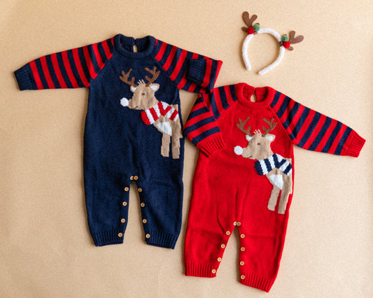 Baby Christmas Striped Deer Romper