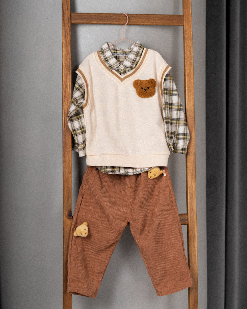 Boy 3 Piece Plaided Teddy Set