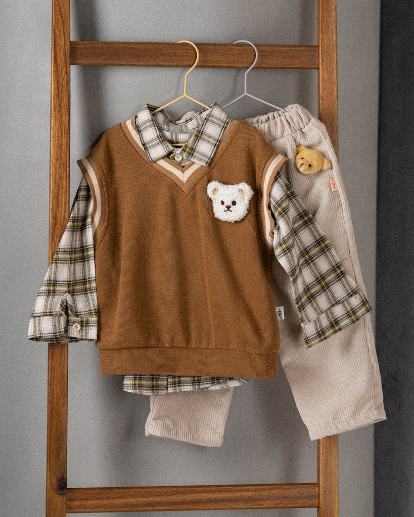 Boy 3 Piece Plaided Teddy Set