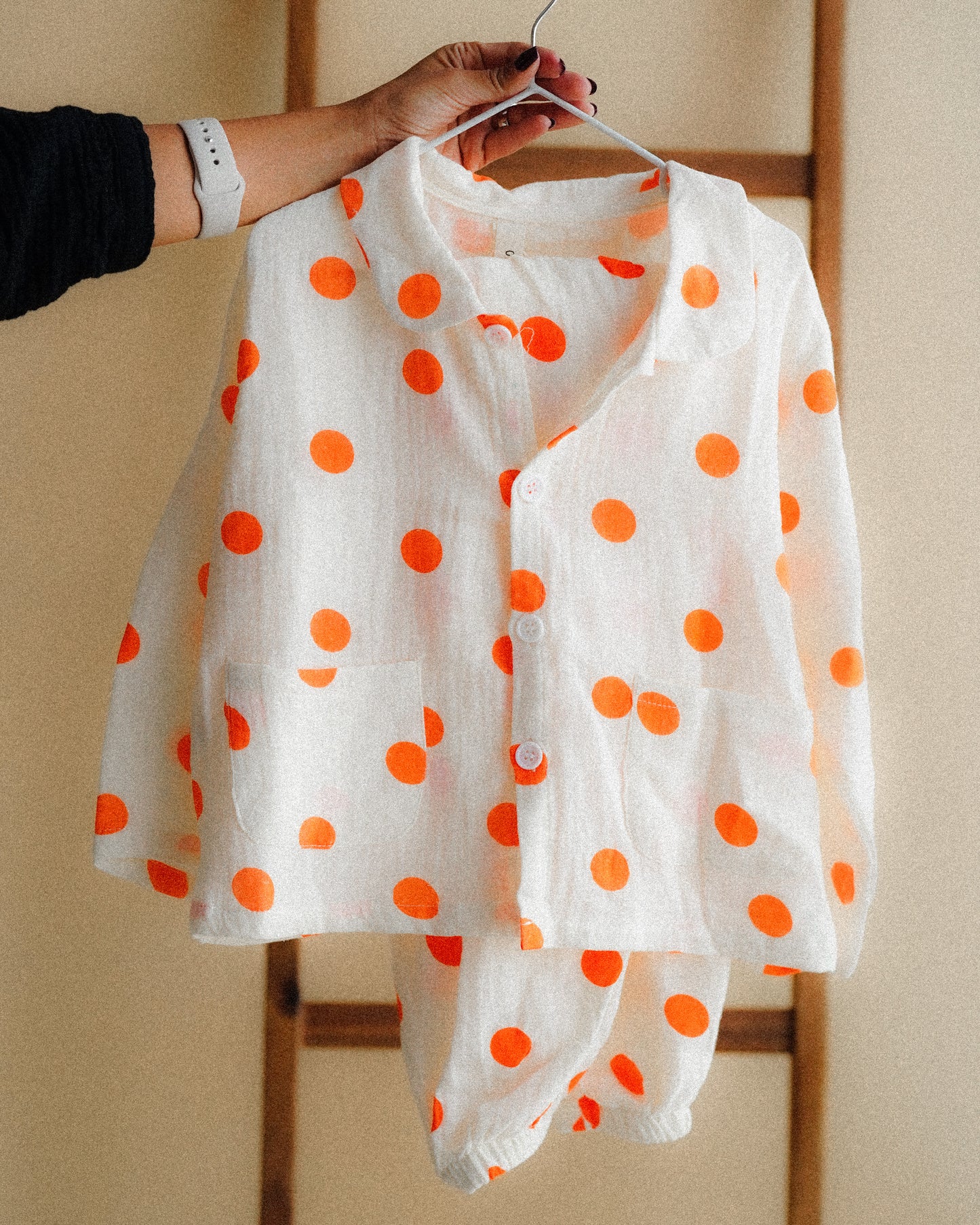 Turn Down Cotton Polka Dot Pajama Set